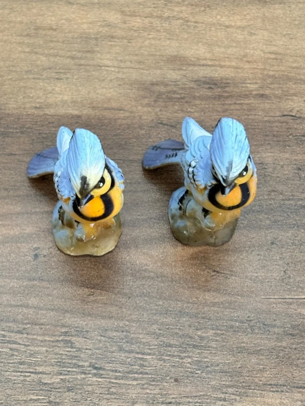 VINTAGE Mid century Blue Jay Perched on Branch Figurine Collectible Pair SET 2